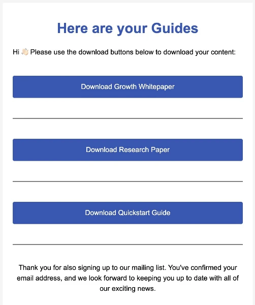 Example of a Transpond gated content landing page showing multiple download links